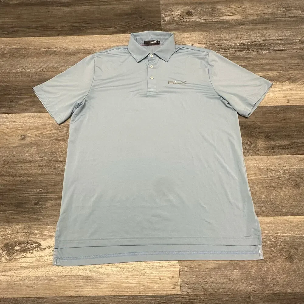 RLX Ralph‎ Lauren Light Blue Men M Wicking Performance Plain Golf Polo Shirt